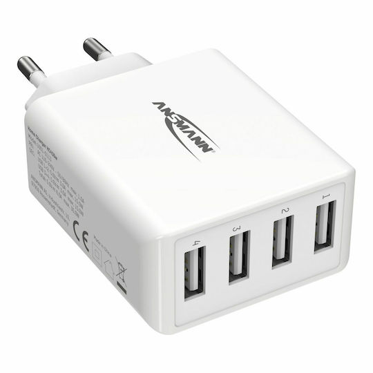 Ansmann Ladegerät ohne Kabel mit 4 USB-A Anschlüsse 30W Weißs (HC430)