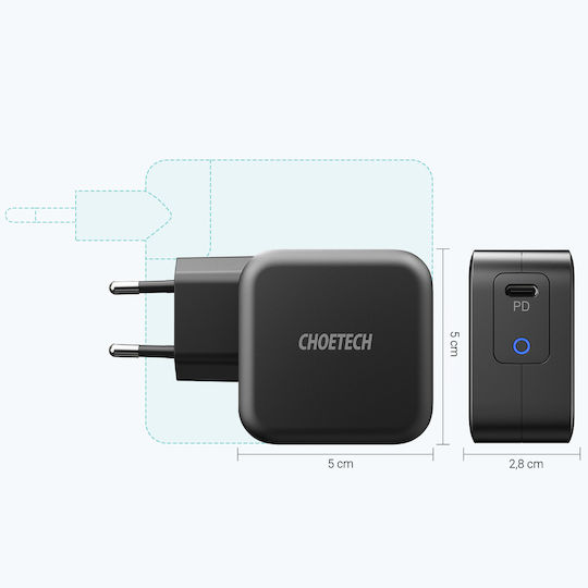 Choetech GaN Wireless Charger with USB-C Port 60W Power Delivery Black