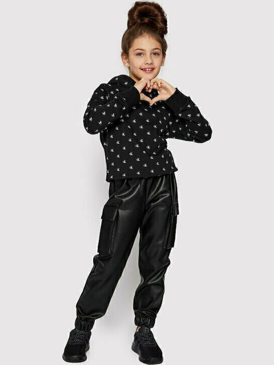 Kids' Cargo Leather Pants Black Leather