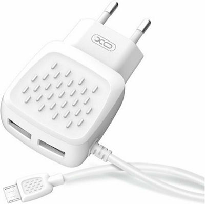 XO Charger with Integrated Cable with 2 USB-A Ports micro USB Whites (L51)