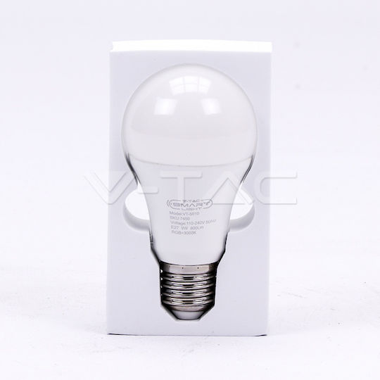 V-TAC Bec Smart VT-5010 LED 9W pentru Dulie E27 și Formă A60 Alb natural 800lm Reglabil în intensitate