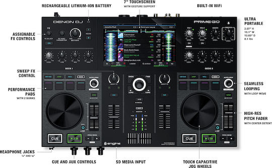 Denon Prime Go DJ Controller 2 Канали с Екран