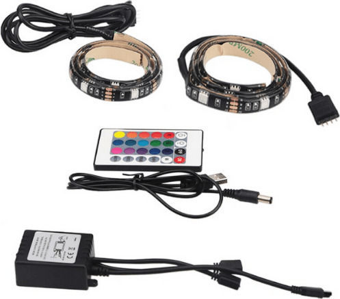 Waterproof LED Strip TV USB 5V RGB Light 2x50cm Type SMD5050 with Power Supply & Remote Control