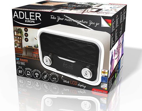 Adler AD1185 Επιτραπέζιο Ραδιόφωνο Μπαταρίας με Bluetooth και USB Λευκό