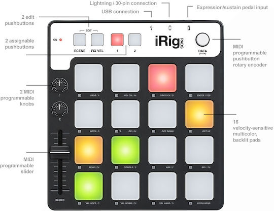 IK Multimedia Midi-Controller Irig Pads Schwarz