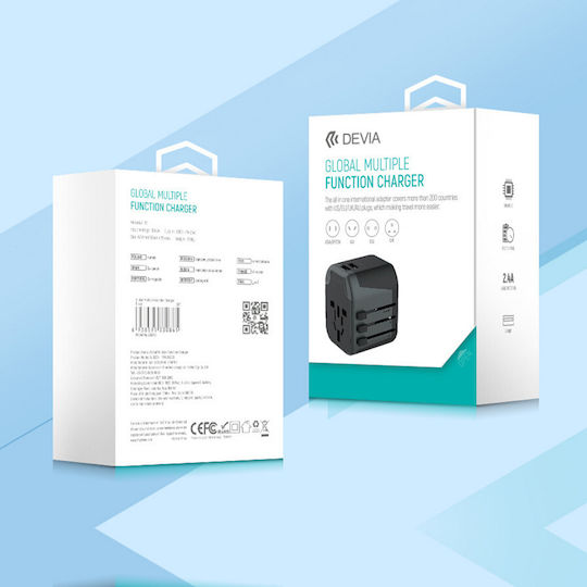 Devia Devia Adaptor pentru Prize Universal în Universal cu 2 Porturi USB