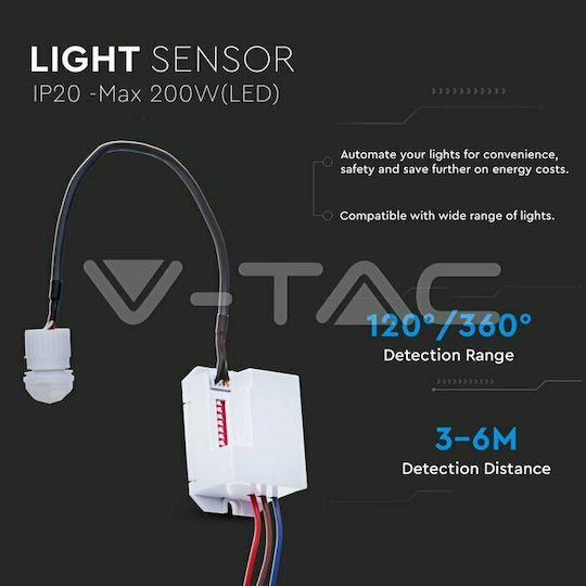 V-TAC VT-8022 Wired Infrared Motion Sensor 120° Detection Angle 6m Scope