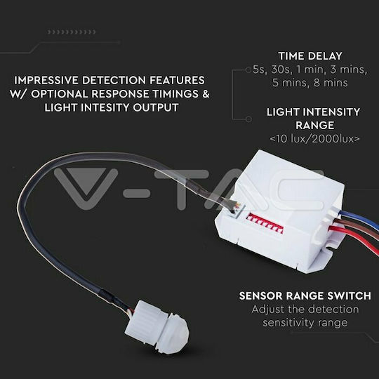 V-TAC VT-8022 Wired Infrared Motion Sensor 120° Detection Angle 6m Scope
