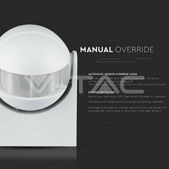 V-TAC VT-8048 С Кабел Инфрачервен Датчик За Движение 180° Обхват 12m