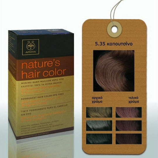 Apivita Nature's Hair Color Βαφή Μαλλιών Χωρίς Αμμωνία 5.35 Καπουτσίνο 50ml