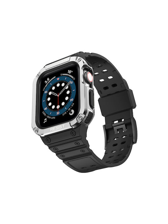 Hurtel Armored Θήκη & Strap Silicone Silver/Black (Apple Watch 38/40/41mm)