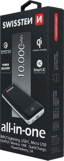 Swissten All in one Power Bank 10000mAh 10W with USB-A Port Quick Charge 3.0 Black