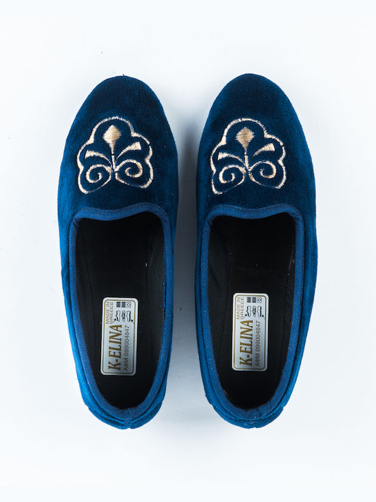 Women's Greek closed slippers Elina Fig.7 Embroidery Blue