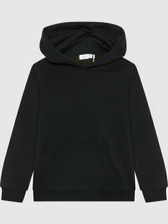 Fleece Kinder-Sweatshirt mit Kapuze und Taschen Schwarz