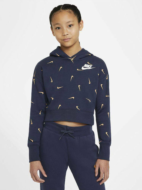 Fleece Παιδικό Φούτερ Cropped με Κουκούλα Navy Μπλε Sportswear Club