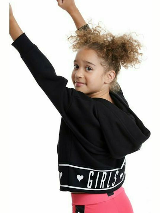 Fleece Kids Sweatshirt Cropped with Hood and Pockets Black