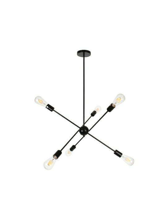 GloboStar Zane Pendant Light Black Rail for 6 Bulbs E27 71x15x100cm