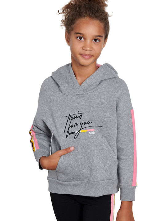 Fleece Παιδικό Φούτερ με Κουκούλα και Τσέπες Γκρι