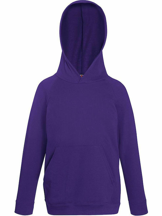 Fruit of the Loom Fleece Παιδικό Φούτερ με Κουκούλα και Τσέπες Μωβ