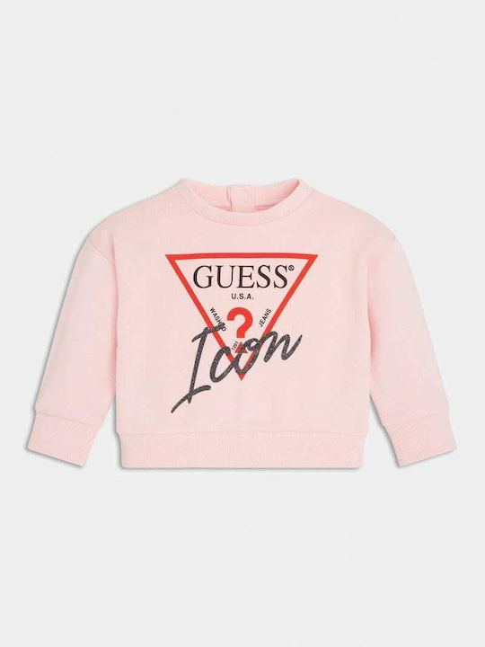 Guess Fleece Παιδικό Φούτερ Cropped Ροζ Crop Icon