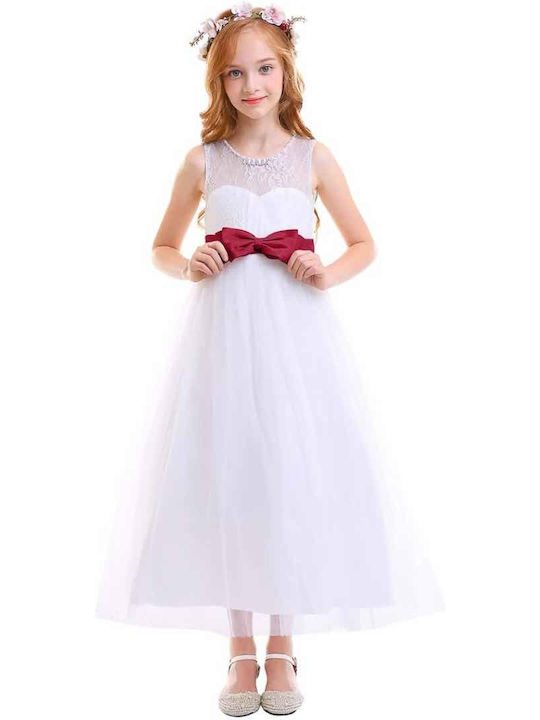 Kinderkleid Ärmellos Tüll Weiß
