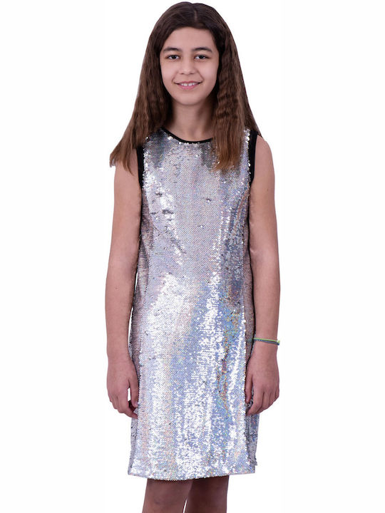 Children's Dress Sleeveless with Sequins Silver