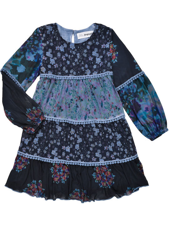 Desigual Kids Dress Floral Long Sleeve Blue