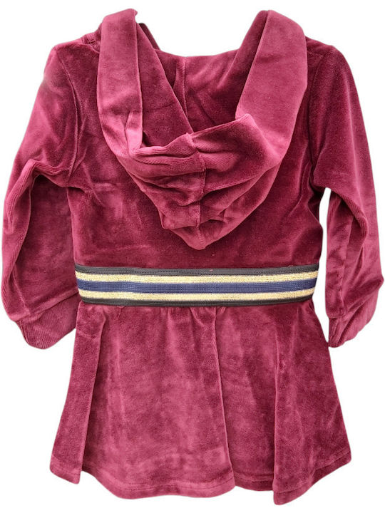 Kinderkleid Langärmelig Samt Burgundisch