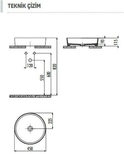 Creavit Loop LP145 Aufgesetztes Waschbecken Porzellan 45x45x11.5cm Anthracite Matt
