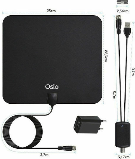 Osio OTA-2033 Intern Antena TV (Necesită Alimentare) Neagră