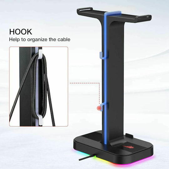 Havit TH650 RGB Επιτραπέζια Βάση Ακουστικών με Φωτισμό LED και Θύρα USB Μαύρη