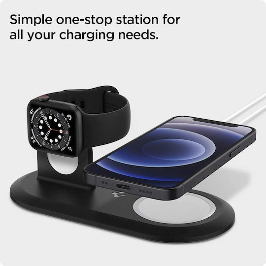 Spigen MagFit Duo Βάση Φόρτισης MagSafe σε Μαύρο χρώμα