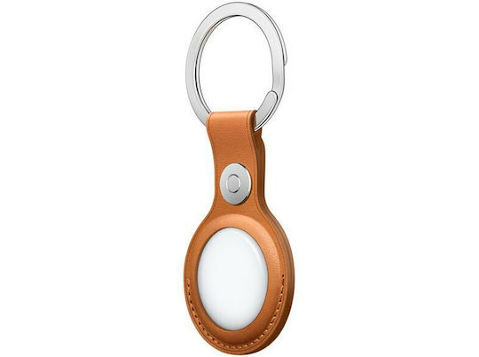 Apple Leather Key Ring Θήκη Μπρελόκ Δερμάτινη για AirTag Golden Brown