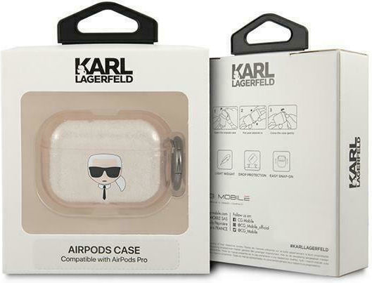 Karl Lagerfeld Karl`s Head Glitter Silicone Case with Keychain Gold for Apple AirPods Pro