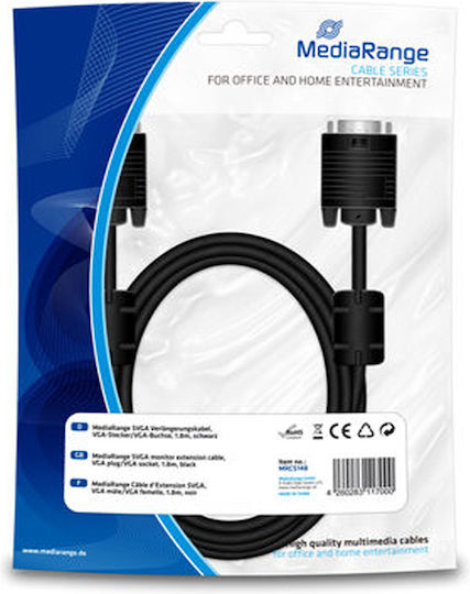 MediaRange VGA male to VGA female Black 1.8m Cable (MRCS148)
