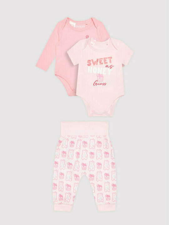 Guess Baby Bodysuit Set Long-Sleeved with Pants Pink 3pcs
