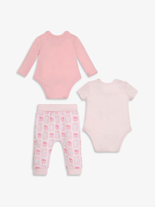 Guess Baby Bodysuit Underwear Set Long-Sleeved with Pants Pink