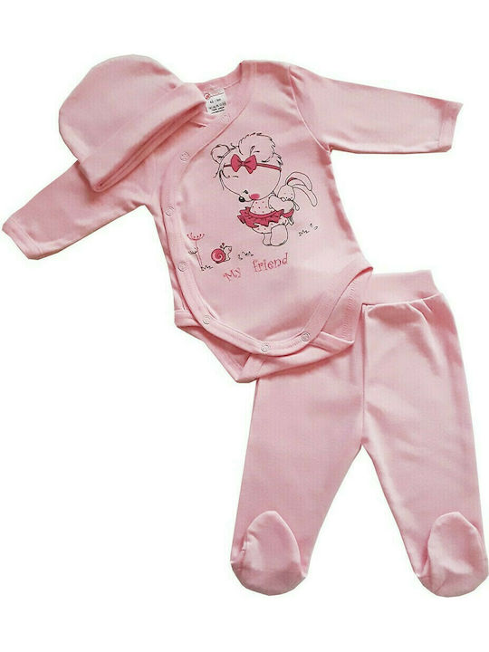 Beboulino Set Baby Strampler Langärmliges mit Hose Rosa