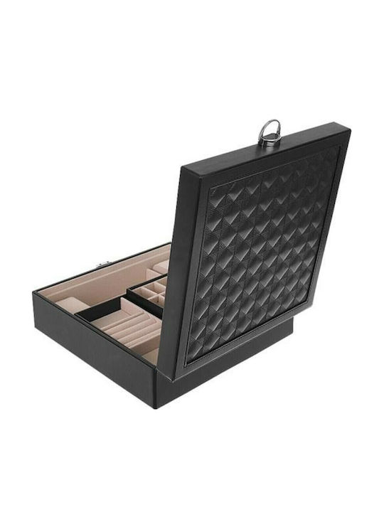 Beautylushh Wooden Jewellery Box with Drawer & Mirror Black 25.5x25.5x9cm
