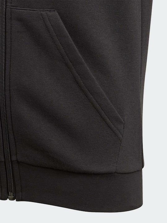Athletic Kids Sweatshirt Cardigan Cotton with Hood Black Essentials 3-Stripes