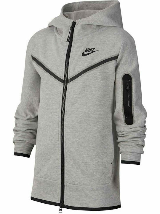 Fleece Kinder-Sweatshirt Strickjacke mit Kapuze und Taschen Grau Sportswear Tech