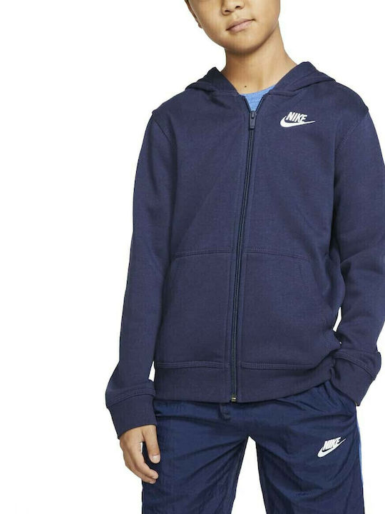 Athletic Kids Sweatshirt Cardigan Cotton with Hood Blue Sportswear