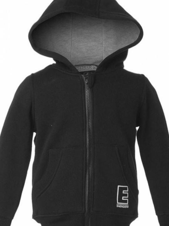 Kids Sweatshirt Cardigan With Hood And Pockets Black