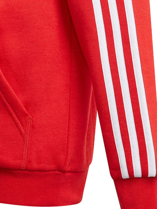 Fleece Παιδική Φούτερ Ζακέτα με Κουκούλα και Τσέπες Κόκκινη Essentials 3-Stripes