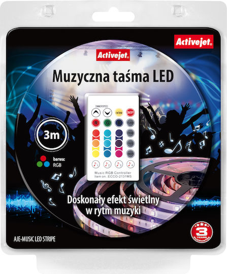 Active Jet Rezistent la apă Bandă LED AJE-LED MUSIC 12V RGB Lumină 3m cu Sursă de alimentare & Telecomandă
