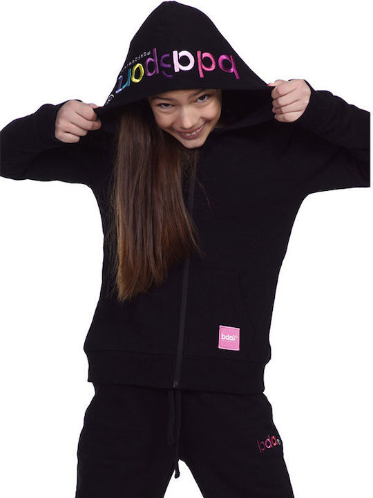 Bluza Hanorac Pentru Copii Cu Glugă Și Buzunare Neagră