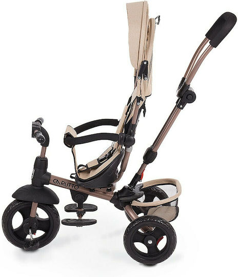Kikka Boo Carlitto Kids Tricycle Convertible, With Storage Basket, Sunshade & Push Handle for 18+ Months Beige
