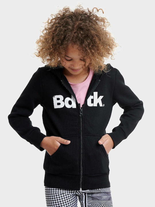 Athletic Kids Sweatshirt Cardigan Cotton with Hood Black