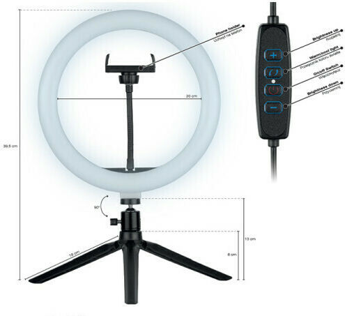 Tracer Led Ring Lamp with Mini Tripod Ring Light 26cm 2700 - 7000K with Desktop Tripod and Mobile Phone Holder