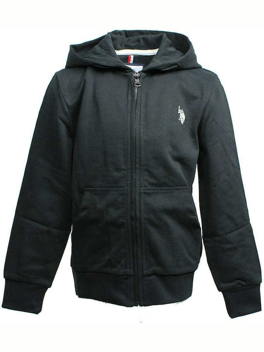 U.S. Polo Assn. Boys Hooded Sweatshirt Deny with Zipper Black